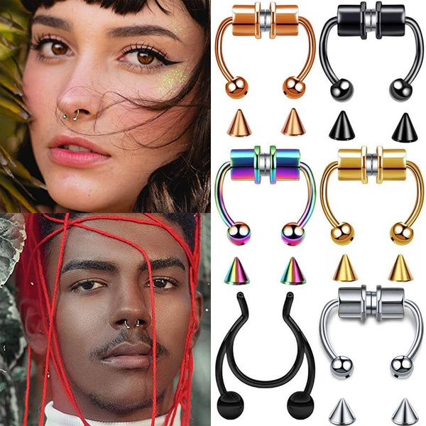 Stainless Steel Fake Piercing Nose Ring for Women Men Magnetic Septum Piercing Nose Cuff Punk Hip Hop Fake Body Jewelry Ear clip