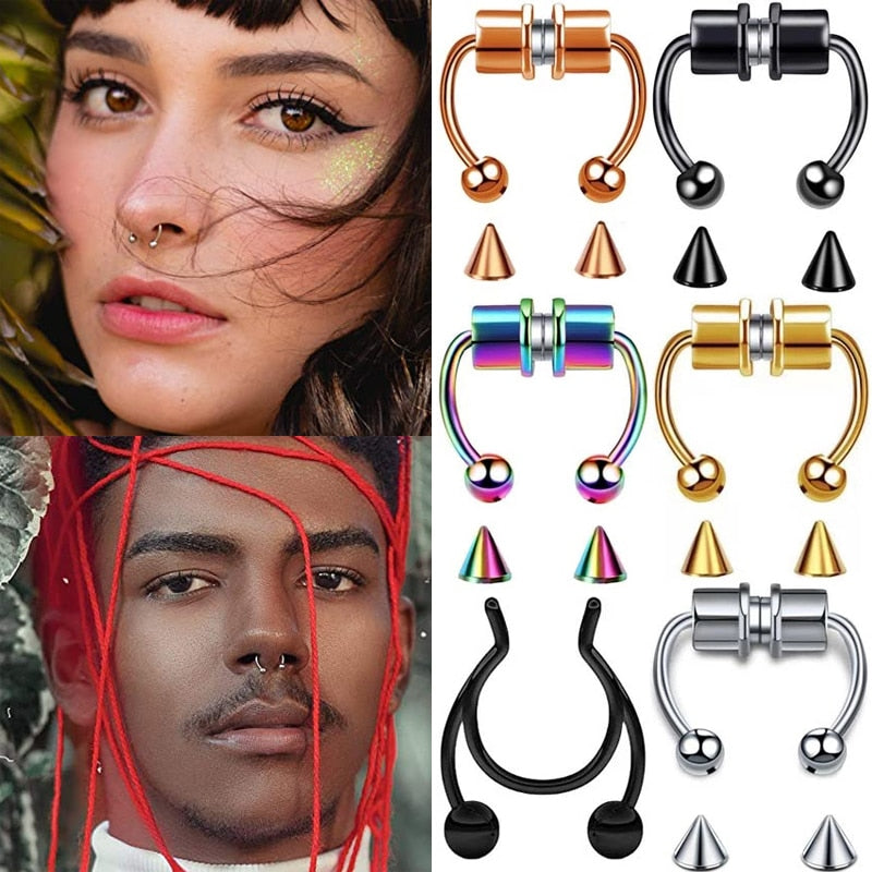 Stainless Steel Fake Piercing Nose Ring for Women Men Magnetic Septum Piercing Nose Cuff Punk Hip Hop Fake Body Jewelry Ear clip