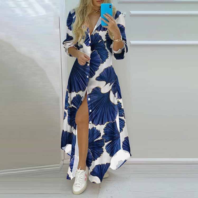 2022 New Long Shirt Dress Women Single Breasted Button Lapel Long Sleeve Dress Spring Summer Letter Print Oversized Robe Dresses