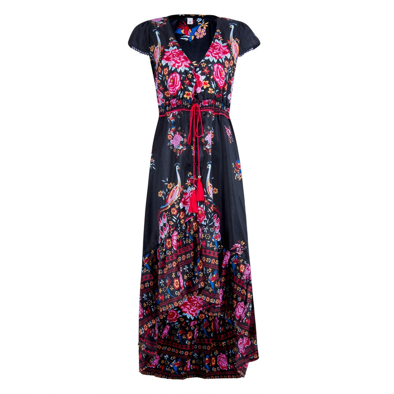 90s Vintage  Boho Fashion Women's Summer V Neck Long Maxi Floral National Chiffon Dress Party Beach Dress Flower Sundress Y2k
