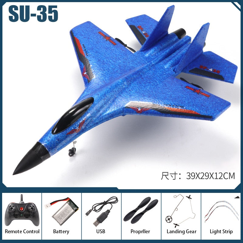 Rc Plane SU 57 Radio Controlled Airplane with Light Fixed Wing Hand Throwing Foam Electric Remote Control Plane toys for kids