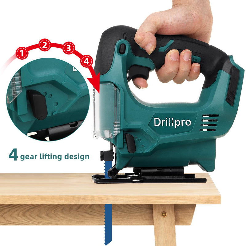 Drillpro 21V 65mm 2900RPM Cordless Jigsaw Electric Jig Saw Portable Multi-Function Woodworking Power Tool for Makita 18V Battery