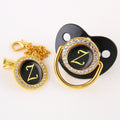 Black Bling Baby Pacifier And Clip Alphabet Letter M Infant Pacifier Gold Letter Unique Name Initials Baby Shower Gift