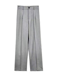 TRAF Women Chic Fashion Office Wear Straight Pants Vintage High Waist Zipper Fly Female Trousers Mujer