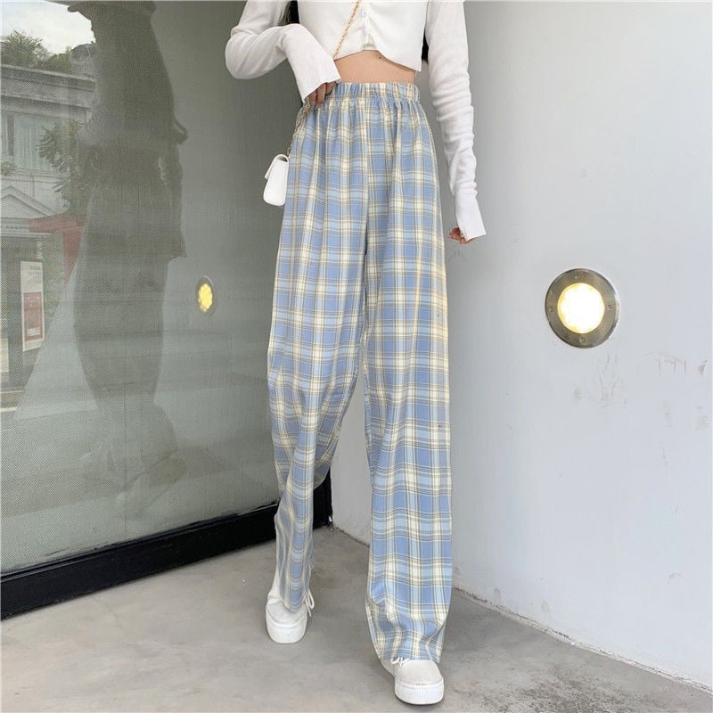 Plaid Thin pants women summer 2022 new high-waisted loose-fitting straight trousers dropshipping tug pants casual pants