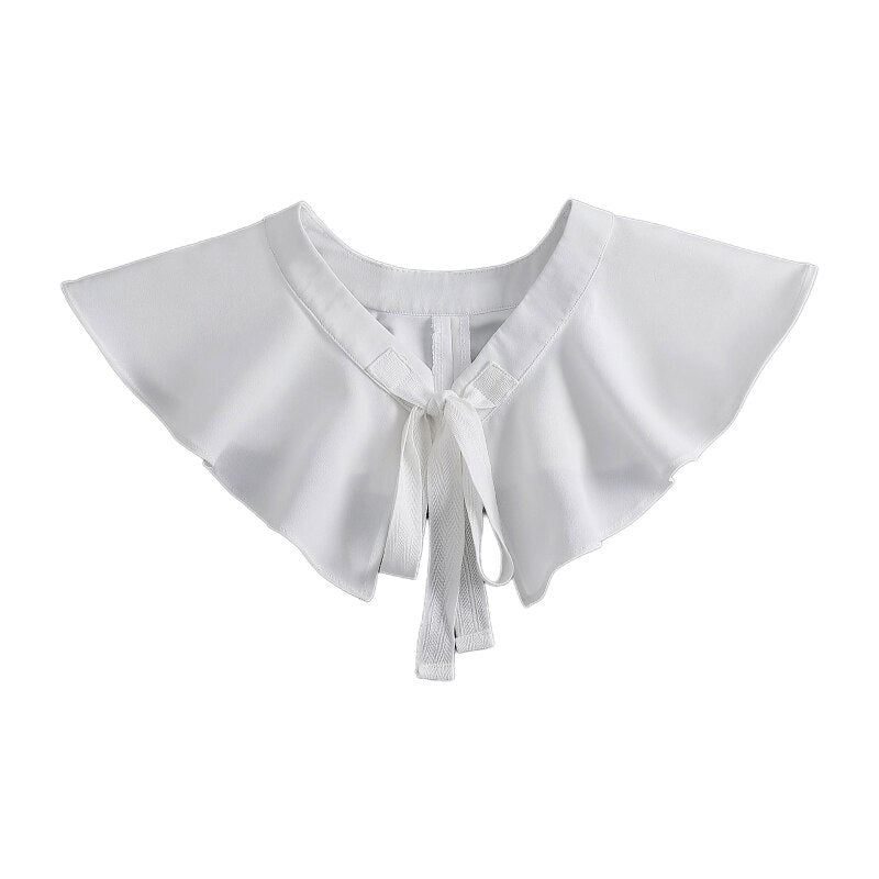 Royal Style Cotton Fake Collar Shawl Wrap Hollow Out Floral Lace Ruffled Trim Necklace Pointed Triangle Lapel Blouse
