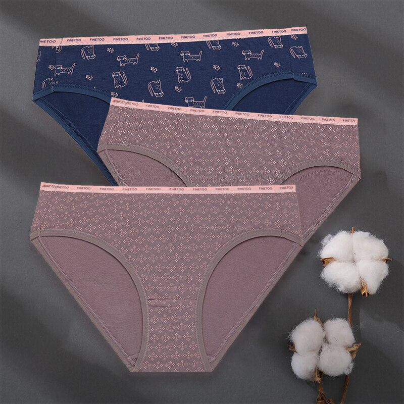 3PCS/Set Women Panties Cotton Underwear Patchwork Cute Design Female Lingerie Underpants Pantys Sexy Briefs Intimates for Girls