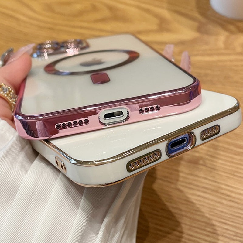Luxury For Magsafe Magnetic Charging Transparent Silicone Case for iPhone 14 Plus 13 12 11 Pro Max Protector Shockproof Cover