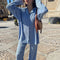 Ladies Shirt Suits Pleated Notched Single-Breasted Female Cardigan Two-Piece Loose Shirts and High-Waist Wide-Leg Pants Sets