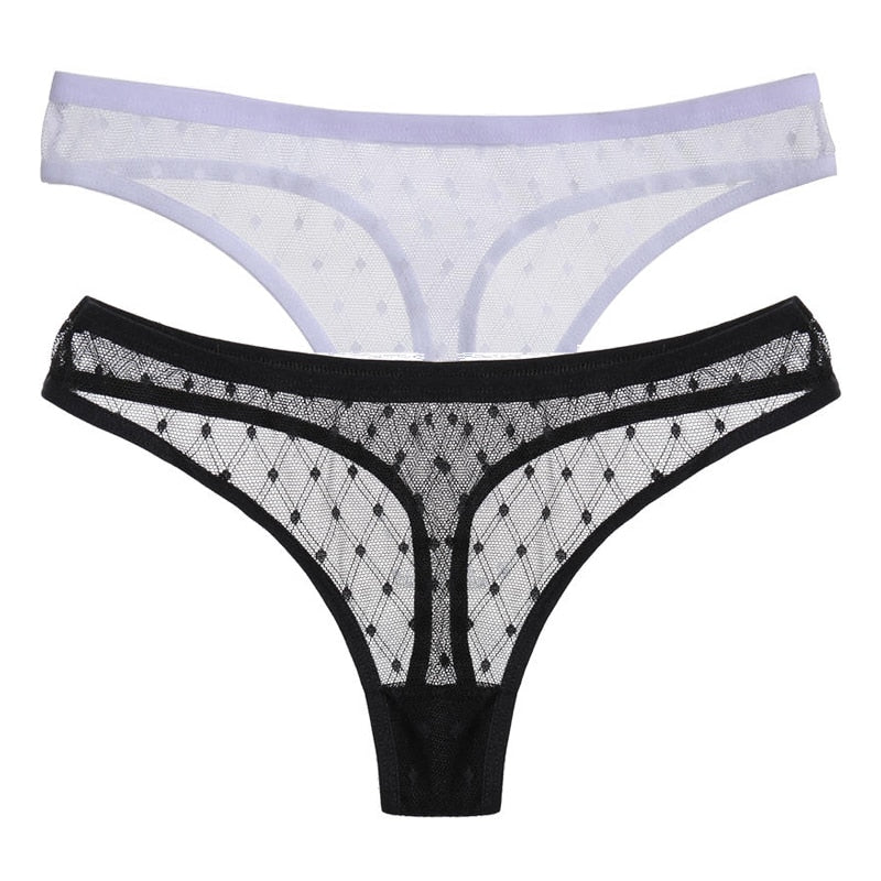 2PCS/Set Lace Sexy G-String Thongs Transparent Women&