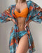 Floral Twist Low Waist Bikini Set Cover Up Swimsuit For Women Push Up Long Sleeve Three Pieces Swimwear 2022 Beach Bathing Suits