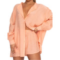 Cotton and Linen suit 2021 Women Solid Clothes Set Half Sleeve Lapel Neck Button-up Shirt+Irregular Hem Drawstring Shorts Sets