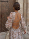 Women Elegant Print Backless Dress 2022 Summer Boho Long Sleeve Floral Hollow Out Dress Casual Loose Beach Vacation Lady Dresses