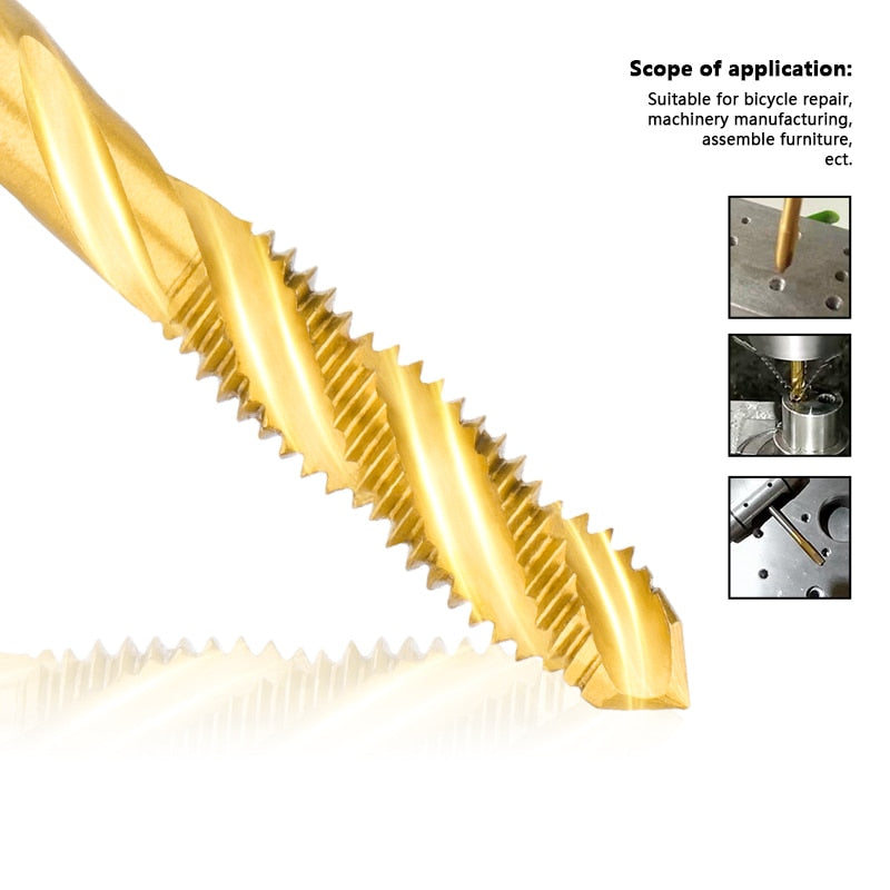 XCAN HSS Steel Screw Tap Titanium Coated Spiral Metric Thread Tap M2-M18 Machine Plug Tap HSS6542 Threading Tool Tap Drill Bit