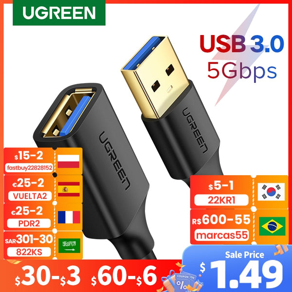 UGREEN USB Extension Cable USB 3.0 Cable for Smart Laptop PC TV Xbox One SSD USB 3.0 2.0 Extender Cord Mini Fast Speed Cable