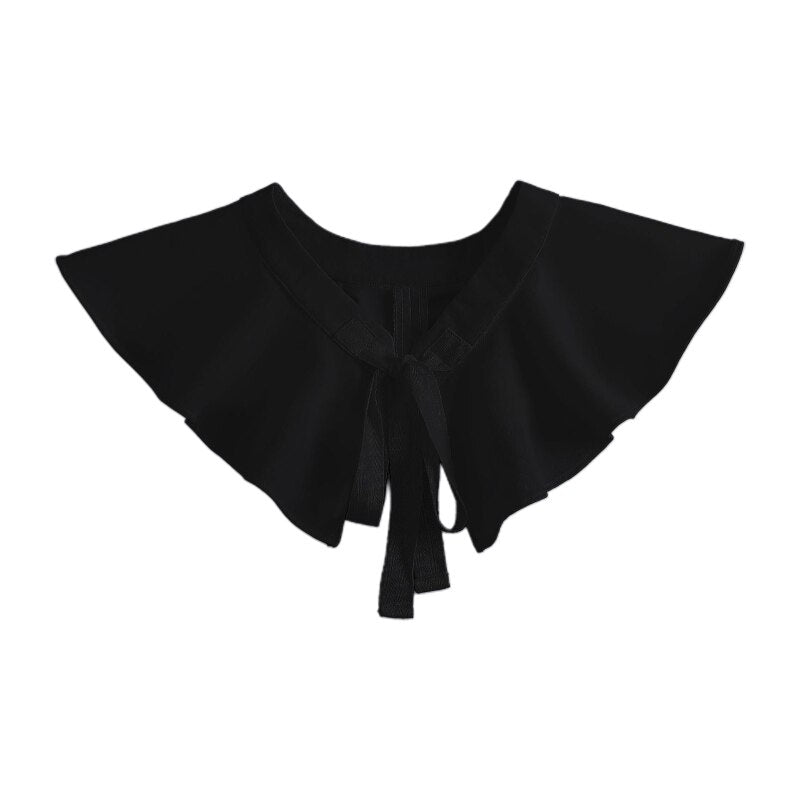 Royal Style Cotton Fake Collar Shawl Wrap Hollow Out Floral Lace Ruffled Trim Necklace Pointed Triangle Lapel Blouse