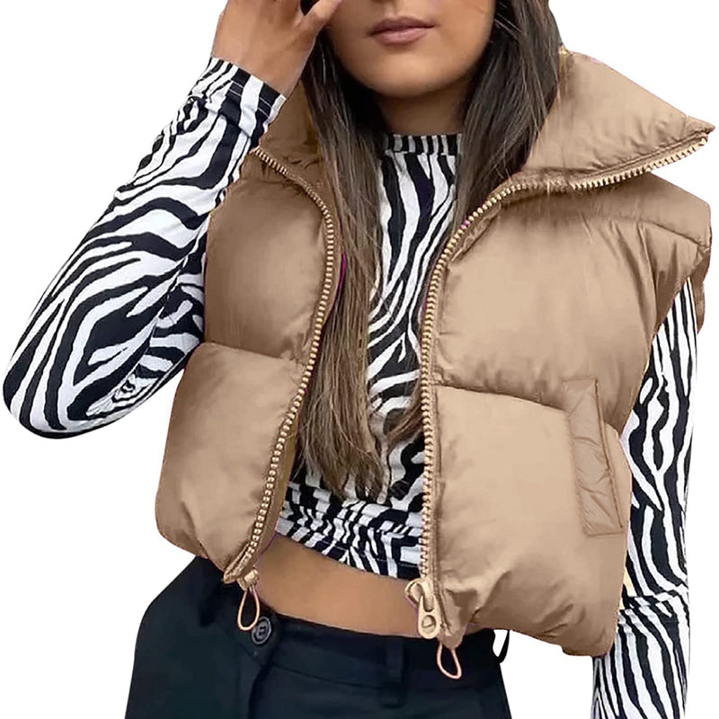 Puffy Vest Women Zip Up Stand Collar Sleeveless Lightweight Padded Cropped Puffer Quilted Vest Winter Warm Coat Jacket 2022 New