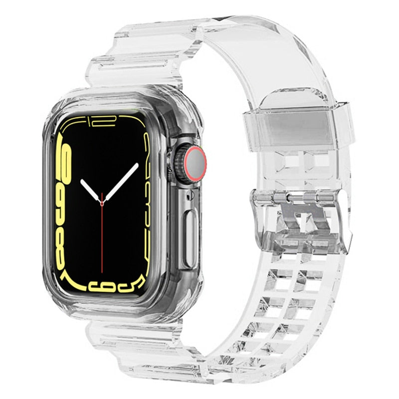 Clear Band + Case for Apple Watch 8 7 6 SE 5 3 2 Soft Transparent silicone Strap for iwatch Strap 40mm 44mm 42MM 41MM 45MM 49MM