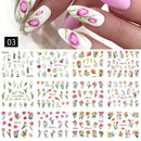 12 Designs Nail Stickers Set Mixed Floral Geometric Nail Art Water Transfer Decals Sliders Flower Leaves Manicures Decoration