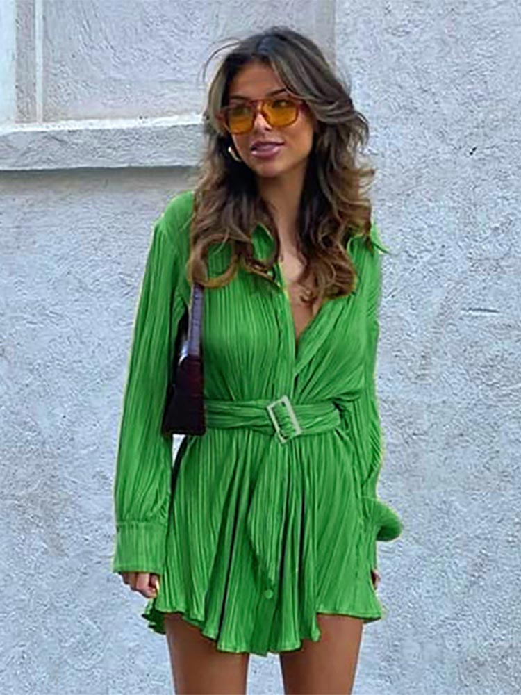 Sexy Green Pleated Women&