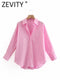 Zevity New Women Simply Candy COlor Single Breasted Poplin Shirts Office Lady Long Sleeve Blouse Roupas Chic Chemise Tops LS9114