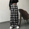 Black and White Plaid pants Oversize New Women Casual Loose Wide Leg Trousers Ins Retro Teen Straight Trousers Hiphop Streetwear
