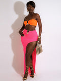 Hugcitar Sexy Strapless Crop Tube Top High Waist Slit Maxi Dress 2 Pcs Suits 2022 Fall Women Fashion Streetwear Vestido Y2K