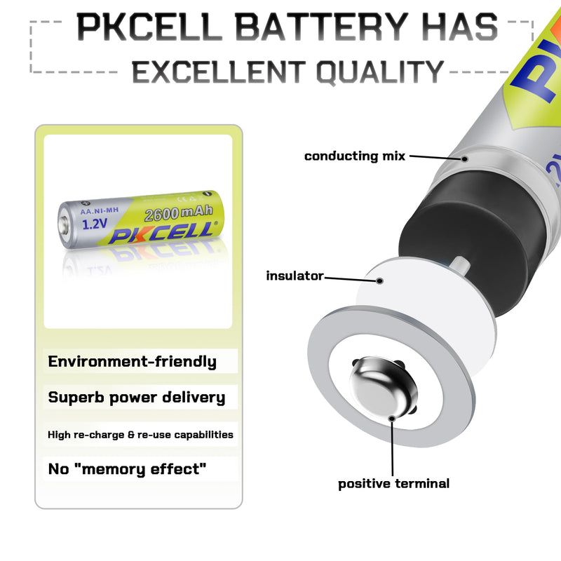 8pcs PKCELL Battery NIMH AA 2600Mah 1.2V 2A Ni-Mh aa Rechargeable Batteries AA Bateria Baterias + 2pcs Battery Hold Case Boxes