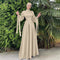Muslim Fashion Women Islamic Satin Dress Hijab Arabic Pleated Abaya Dubai Balloon Sleeve with Ribbon Eid Mubarak Turkish Dresses
