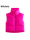 Willshela Women Fashion High Neck Cropped Waistcoat Puff Vest Casual Woman Sleeveless Jacket Chic Lady Winter Warm Outfits