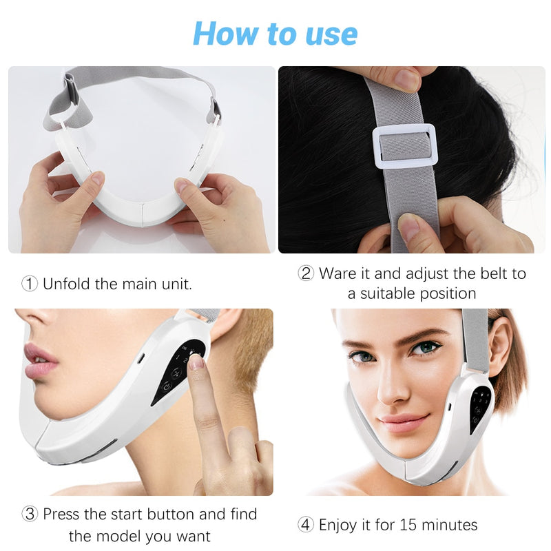 EMS Facial Lifting Device Double Chin V Shape Lift Belt Red Blue Light LED Face Slimming Vibration Face Massager Anti Cellulite