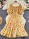 YuooMuoo Limited Big Sale Women Dress Fashion Romantic Floral Print Split Long Summer Dress Puff Sleeve Party Korean Vestidos