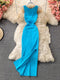 ALPHALMODA 2021 Summer Hollow Out Twisted Back Sleeveless High Slit Sexy Women Knitted Dress Solid Color Feminine Mid-calf Dress