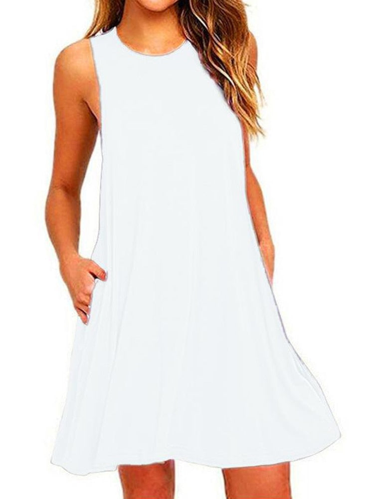 Women Black Blue Summer Dress 2022 Polyester  Short Sleeve O-Neck Tops Casual Loose Dress Female Street White Dress Vestidos