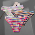 FINETOO 3Pcs/Set Colorful Stripes Panties Women&#39;s Cotton Briefs M-XL Low-Rise Rainbow Underwear Ladies Underpants Girls Panties