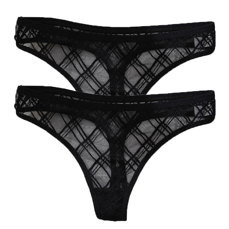 2PCS/Set Lace Sexy G-String Thongs Transparent Women&