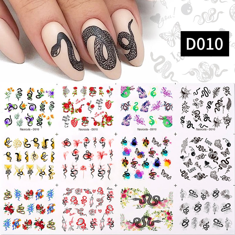 12 Designs Nail Stickers Set Mixed Floral Geometric Nail Art Water Transfer Decals Sliders Flower Leaves Manicures Decoration