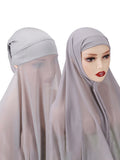 Instant Hijab With Cap Heavy Chiffon Jersey Hijab For Women Veil Muslim Fashion Islam Hijab Cap Scarf For Muslim Women Headscarf
