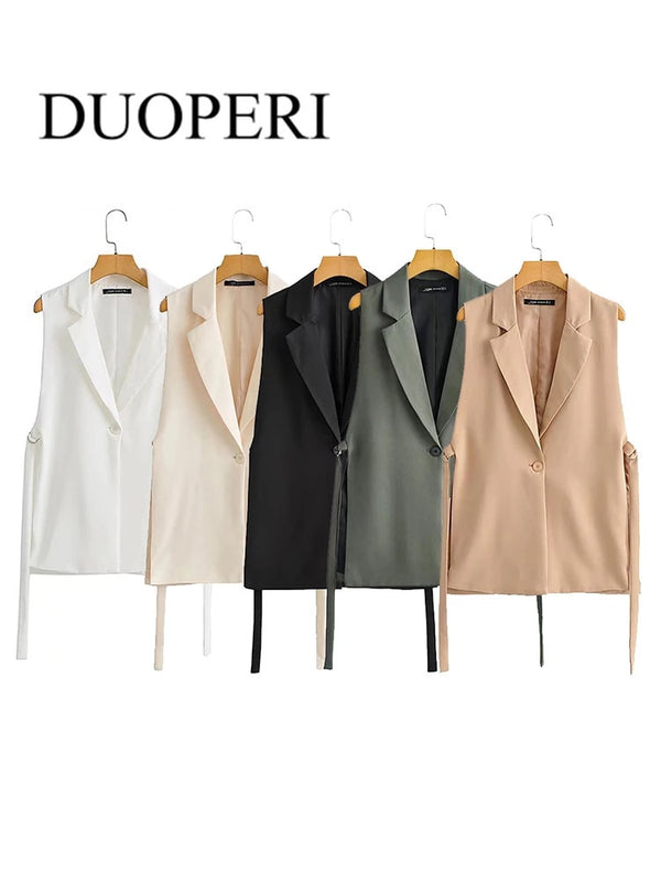 DUOPERI Jacket Women Blazer Gilet Sleeveless Vest Fashion Casual Streetwear Woman Waistcoat Tops veste femme