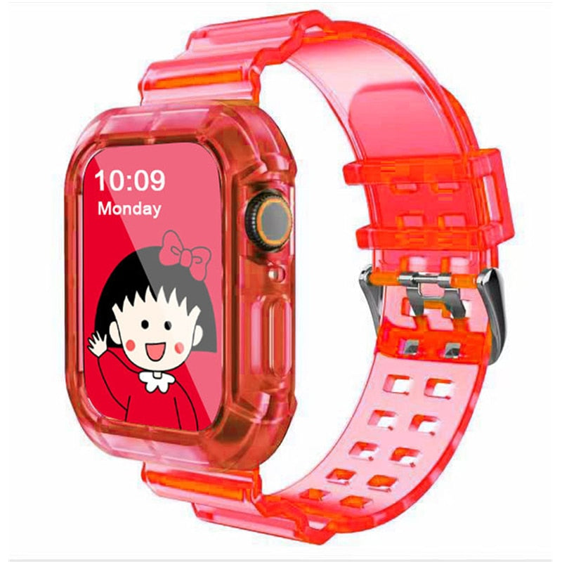 Clear Band + Case for Apple Watch 8 7 6 SE 5 3 2 Soft Transparent silicone Strap for iwatch Strap 40mm 44mm 42MM 41MM 45MM 49MM