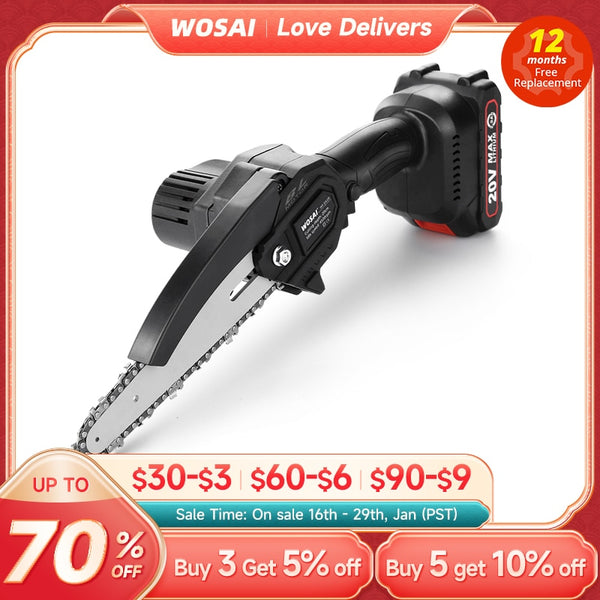 WOSAI 20V MT-Series 6 Inch Brushless chain saw Cordless Mini Handheld Pruning Saw Portable Woodworking Electric Saw Cutting Tool