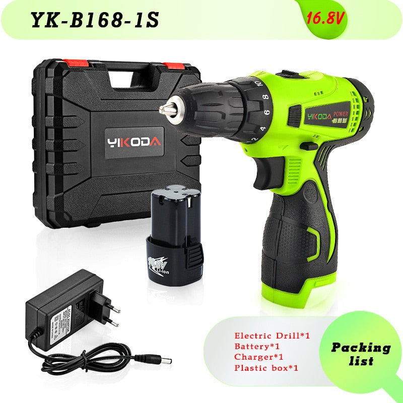 YIKODA 12V 16.8V 21V 25V Electric Screwdriver Cordless Drill Rechargeable Lithium Battery Mini Wireless Power Driver Tools