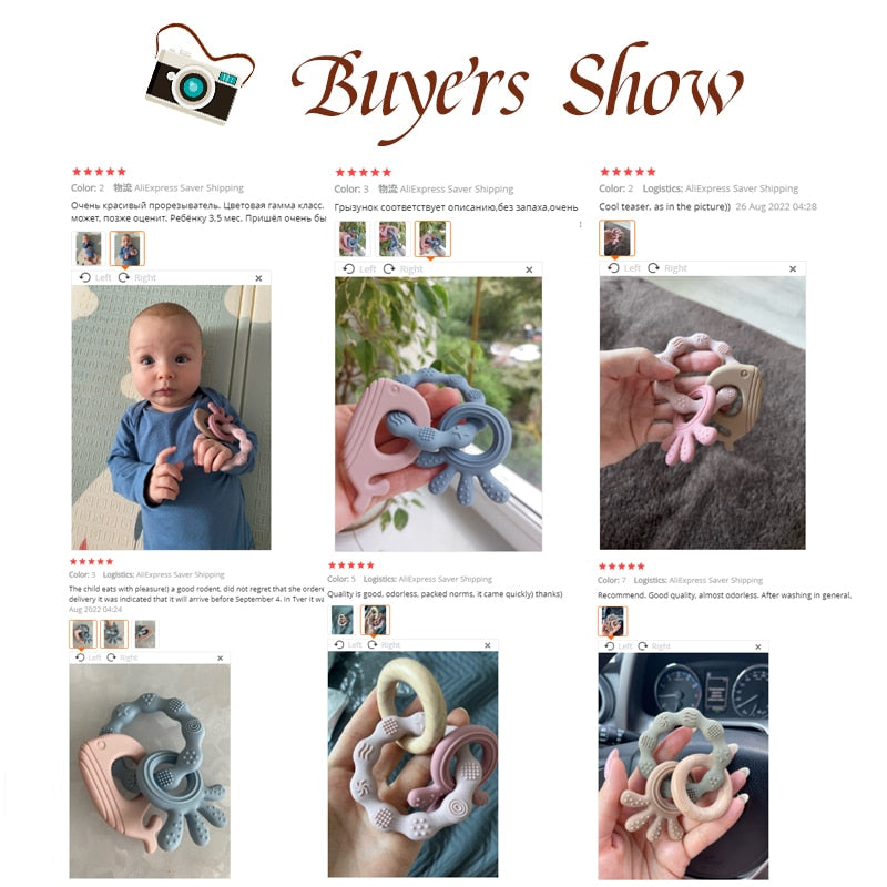 1pc Baby Teether Silicone Bracelet BPA Free  Cute Animal Silicone Pendant Wood Ring  Teething Rattle for Baby Accessories Toys