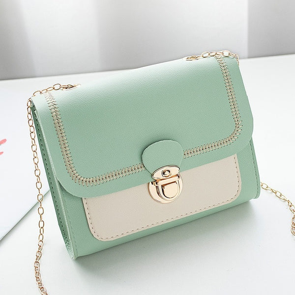 Stitching Women Summer Shoulder Crossbody Bag Chain PU Leather Ladies Messenger Bag Female Small Square Bag Clutch Bags Handbags