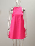 2022 Summer Women Stain Vest Dress Solid O-neck Sleeveless Party Club Mini Dress Large Swing Casual Loose Sundress Vestidos