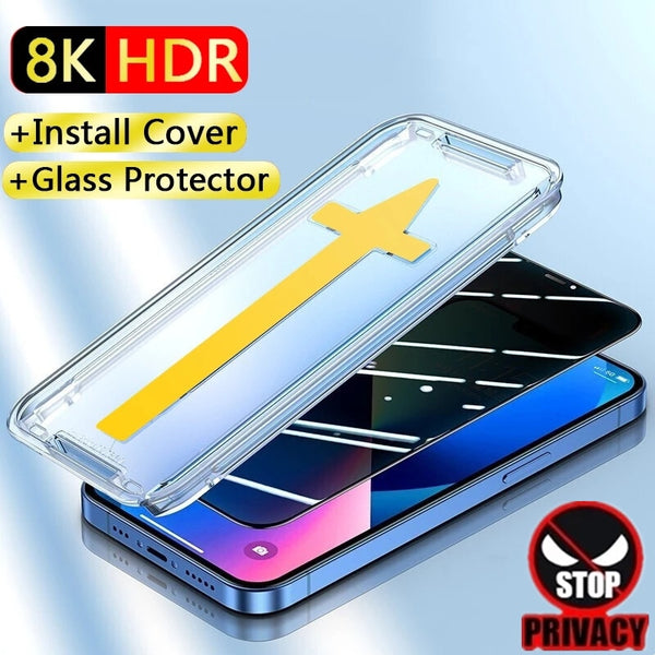 One-click Installation Privacy Screen Protectors for IPhone 13 12 11 14 Pro Max Mini X XS XR 7 8 Plus Full Cover Anti-Spy Glass