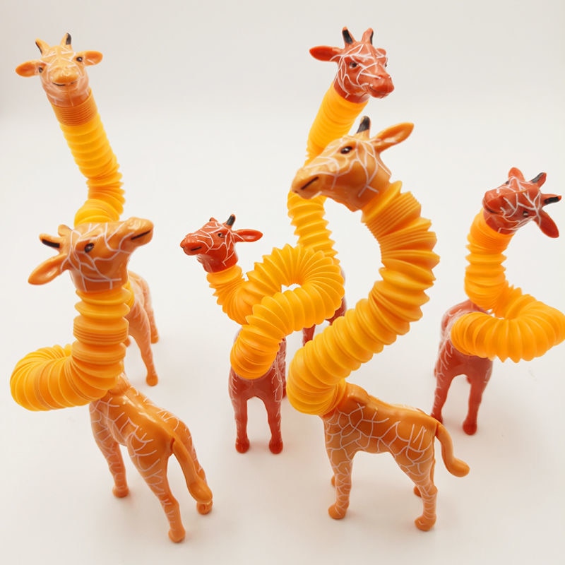 New Giraffe Pop Tubes Toys Kids Sensory Learning Toy Stress Relief Squeeze Fidget Toy Retractable Plastic Tube Decompression Toy