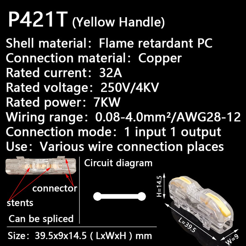 Mini Fast Wire Cable Connectors Universal Compact Conductor Spring Splicing Wiring Connector Push-in Terminal Block P421 F12