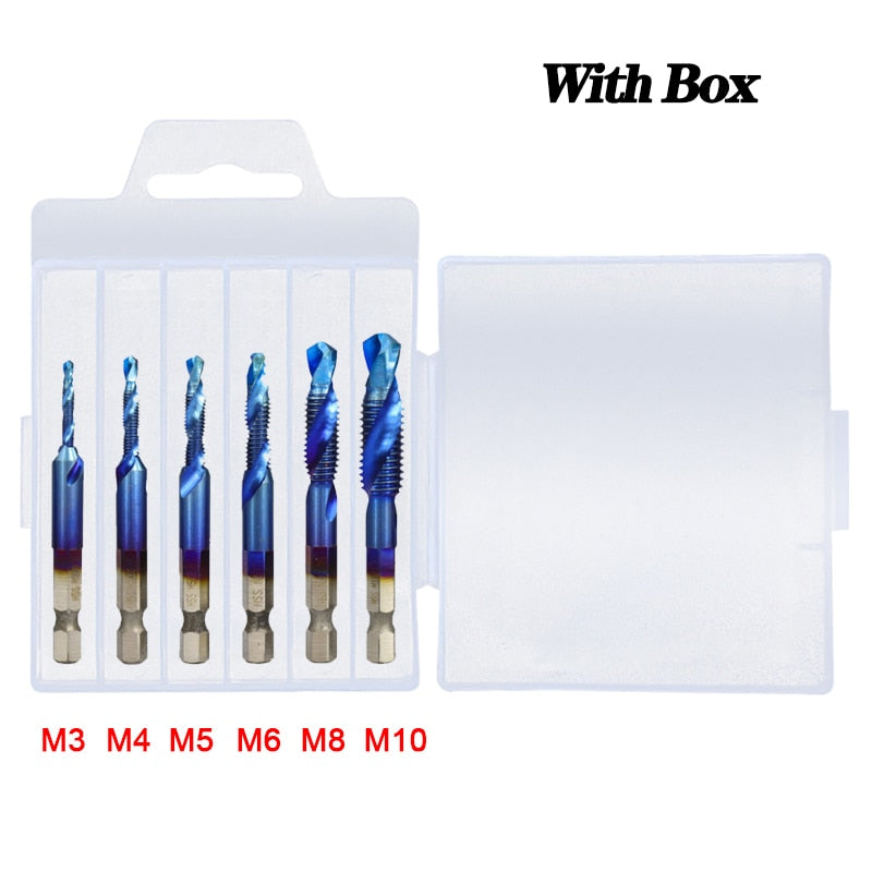 1/6Pcs Tap Drill Bit Set Hex Shank Titanium Plated HSS Screw Thread Bit Screw Machine Compound Tap M3 M4 M5 M6 M8 M10 Hand Tools