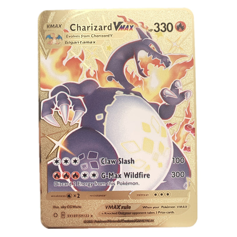 Newest Pokemon Vmax V GX EX Shiny Gold Metal Card PV French Game Tag Team Fighting Ordering Series Child Christmas Gift